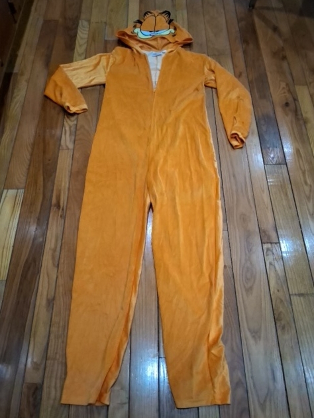 Plush Orange Garfield Hooded Women's Bodysuit - Cozy Zip Front